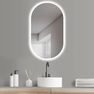 HOKO Badspiegel LED 45x75 cm Antibeschlag Wandspiegel Oval+LED Wechsel Warmweiß-Kaltweiß-Neutral. mit Touch Schalter/Wandschalter einschaltbar.Ve... - Transparent