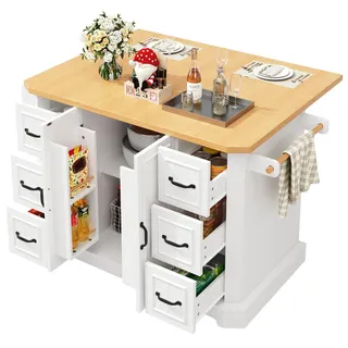 Okwish Kücheninsel Weiß Holzwerkstoff, 120x91x45 cm, Küchen, Küchenmöbel, Kücheninseln