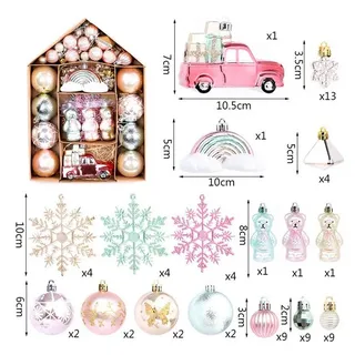 XDeer Weihnachtsbaumkugel Weihnachtsdeko Set,70 Stk Dekroset,Kunststoff Christbaumkugeln, Weihnachtsbaumsdekor Plastik Weihnachtsbaumschmuck mit Aufhänger rosa