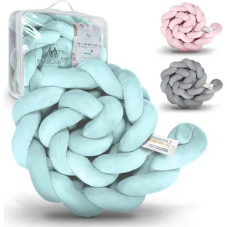 MASCHKY | Bettschlange geflochten – Bettumrandung Babybett 3m blau – Weiches Nestchen Baby + Wäschenetz – Babybett Umrandungen + Tragetasche - Blau