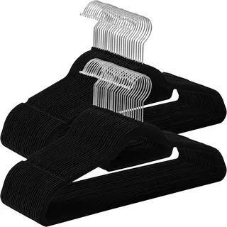 Songmics Kleiderbügel Samt Schwarz 50 St.