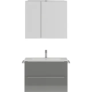 nobilia® Badmöbel-Set Levere, (2-St., vormontiert, mit Soft-Close), inkl. Spiegelschrank mit Beleuchtung und Dimmerfunktion, in 4 Breiten grau 81 cm x 169 cm x 48,7 cm