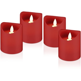 Goobay 44591 LED Kerzen mit Timerfunktion / Warmes Licht LED Stumpenkerze / LED Echtwachskerzen flackernde Flamme / Elektrische Kerzen / Adventskerzen 4er Set / Rot