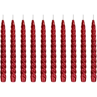 Ebersbacher Kerzenfabrik GmbH Renaissancekerzen Spitzkerzen gedreht lackiert weinrot, 10 Stück, Größe ca. 22 x 250 mm, einzeln in Folie, Leuchterkerze Tafelkerze Stabkerze