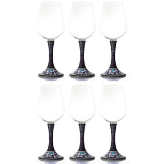 Casa Padrino Luxus Weinglas 6er Set Schwarz / Mehrfarbig H. 23,5 cm - Handgefertigte & handbemalte Weingläser - Hotel & Restaurant Accessoires - Luxus Qualität - Made in Italy