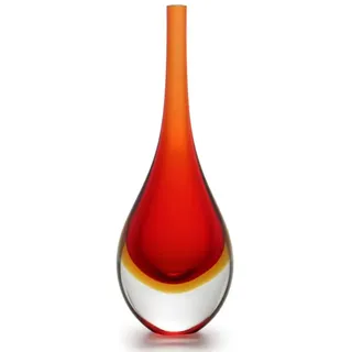 Cá d'Oro Kleine Glasvase, zweifarbig, rot/bernsteinfarben, mundgeblasen, Murano-Stil, Kunstglas – Modell hoch