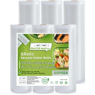 anysea Vakuumierbeutel Vakuumierfolie Vakuumbeutel Lebensmittel:6 Rollen Vakuumbeutel BPA-frei, 20/28×500cm, Profi Einschweißfolie für Vakuumiergeräte und Sous Vide