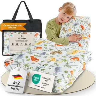 Lunova Gewichtsdecke Kinder 2kg Tierwelt 90x120cm - Oekotex-Baumwolle Therapiedecke WeightedBlanket 1 St