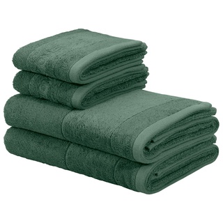 my home Handtuch Set »Aiden«, Handtücher mit Markenlogo Stickerei in der Bordüre, Frottier (Set, 4-St), 2 Gästehandtücher, 2 Handtücher, aus 100% Baumwolle grün