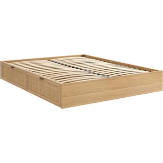 BAÏTA Amana Doppelbett mit Schubladen, Rattangeflecht, 160 x 200 cm, inkl. Lattenrost