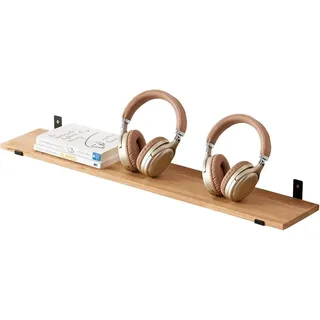 Wandregal aus Massivholz Eiche 90 cm, für Wohnzimmer, Metall L-Halterungen
