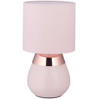 Relaxdays Nachttischlampe mit Touch, Tischlampe Wohn- & Schlafzimmer, Stoffschirm, E14, HxD: 32x18 cm, Touchlampe, rosa