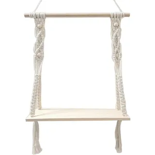 AURIVION Ablageregal Wandregal Holz Makramee Wandbehang Regal Wand Boho Deko Schweberegal, Set 1-tlg., Schweberegal für Balkon Badezimmer Schlafzimmer weiß