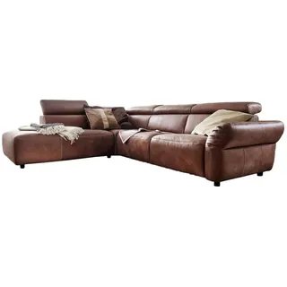 KAWOLA Ecksofa Leder 4-Sitzer Braun
