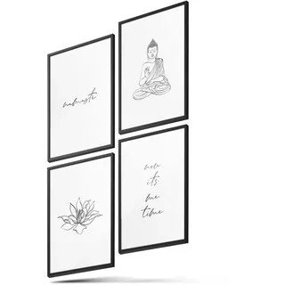 BLCKART Poster-Set Namaste Buddha - moderne Wandbilder mit Sprüchen - Premium Poster für Badezimmer - Bilder zur Wanddekoration - Größe A4