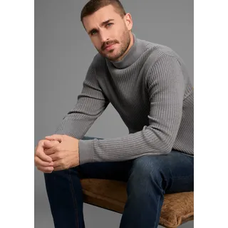 Rollkragenpullover BRUNO BANANI, Herren, Gr. M (48/50), grau meliert, Feinstrick, Obermaterial: 50% Baumwolle, 50% Polyacryl, Basic, slim fit, Rippstrickbündchen, Pullover Rollkragenpullover, in Rippenqualität