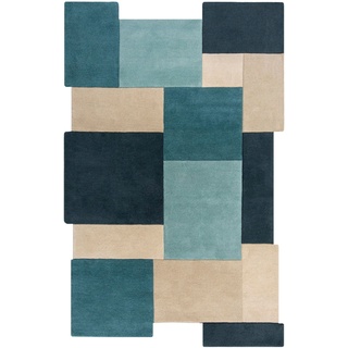 Wollteppich FLAIR RUGS "Abstract Collage" Teppiche Gr. B/L: 120 cm x 180 cm, 11 mm, 1 St., blau (aquablau) Schurwollteppiche