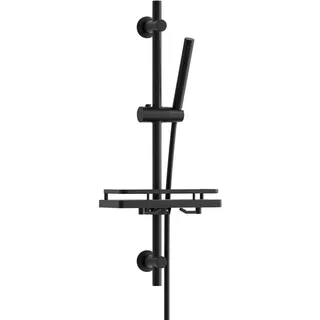 JOHO Edelstahl Duschstange 70 cm mit Duschablage, Brausestangeset mit Duschkopfhalter und Handbrausesch-Duschset mit Messing Handbrause, Duschbrause mit Schlauch und Halterung, Schwarz