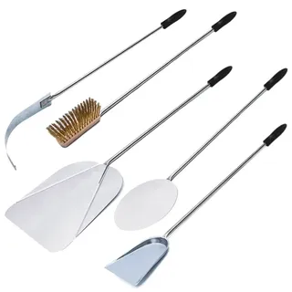 Giemme Spoleto - 5-teiliges Pizzaschaufel-Set aus Edelstahl, Schaufeln für tiefe Öfen 70–80 cm