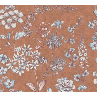 living walls Vliestapete Metropolitan Stories. Travel Styles. Blumentapete, leicht strukturiert, matt, gemustert, neutral, (1 St), Tapete Skandinavisch Skandi-Stil Floral Tapeten Wohnzimmer modern Flur blau|braun|orange