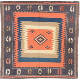 Nain Trading Orientteppich Kelim Fars 144x145 Handgewebter Orientteppich / Perserteppich, quadratisch, Höhe: 5 mm beige|grau|lila