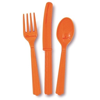 Plastik Besteck orange 18 tlg. Löffel Messer Gabeln