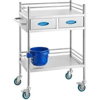 VEVOR 2 Böden mit 2 Schubladen Servierwagen Edelstahl Serving Lab Trolley Laborwagen Tragbar Abräumwagen Medical Dental Lab Cart Transportwagen Rollwagen Medizinisch, Universalräder, 2 Fußbremsen