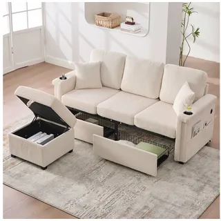 Odikalo Ecksofa Eckcouch Big Sofa mit Ottomane, Multifunktionales Schlafsofa mit Stauraum und Ausziehfunktion, austauschbares Chaiselongue-Schlafsofa, Ecksofa mit Stauraumsitzen, modulares L-förmiges Sofa, modulares Ecksofa für Wohnzimmer beige