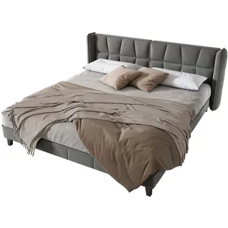 Samt Polsterbett 180x200 cm Boxspringbett mit Kopfteil Lattenrost Stauraum Bettkasten Massivholz Elektrisch Verstellbar Komfort Grau