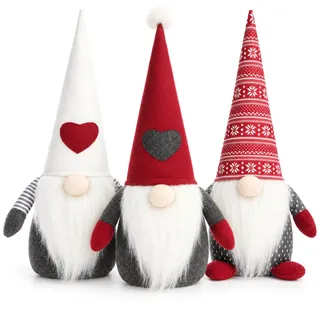 com-four® 3X Weihnachtswichtel Türstopper 40 cm, Wichtel Mix Deko | Skandinavische Weihnachtsdeko Figur mit Stoffmütze, Bart und Herz, 1,4 kg für Tür, Regal, Fensterbank, Büro und Schaufenster