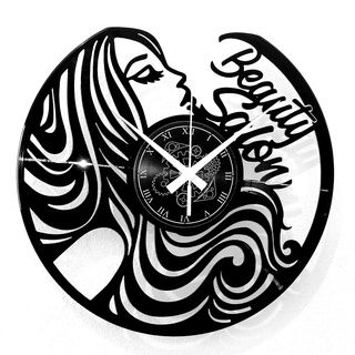 Instant Karma Clocks Wanduhr aus Vinyl Schallplattenuhr mit Schönheitszentrum Beauty Salon Friseursalon Motiv Kosmetikerin Nagelstudio