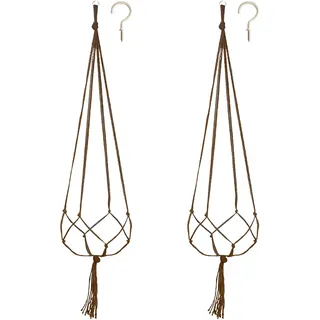 KAREN66 Makramee Blumenampel 2 Stück Boho Deko Baumwollseil Hängeampel Blumentopf Halter Pflanzen Aufhänger für Innen Außen Decken Balkone Wanddekoration (Beige, 105cm)