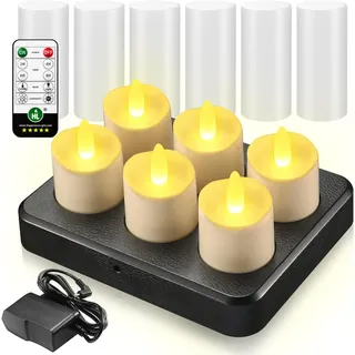 HL Wiederaufladbare LEDTeelichter, 100 Stunden Flammenlose Kerze Schwimmkerzen Teelichter mit Magnetisches Ladestation und USB für Badezimmer Wohnzimmer Halloween Deko,6Stück,Warmweiß