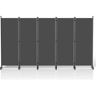 Jopassy Paravent mit Rollen 5 teilig Anthrazit 284x181 cm Faltbarer Raumteiler Outdoor Trennwand Garten Sichtschutz Raumtrenner - Grau