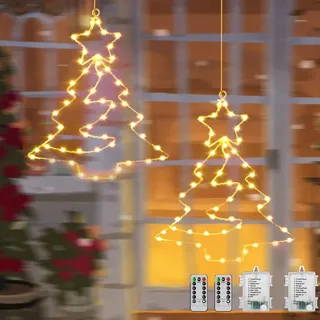 LED Weihnachtsstern Beleuchtung,Weihnachtsdeko mit 2 metall Sterne,55 LEDs Sterne Lichterkette Fensterdeko,8 Modi Weihnachtsbeleuchtung Deko with Timer,für Innen Außen Weihnachtsbaum Fenster Garten
