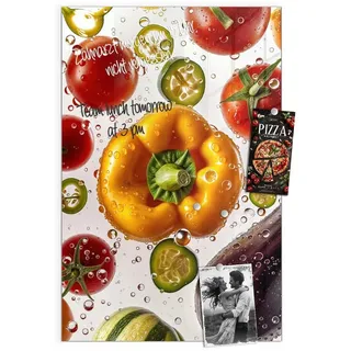 Primedeco Magnettafel Glas Frisches Gemüsebunt Pinnwand Whiteboard beschreibbar, (Inklusive Stift, Magnete und Montagematerial, 1-tlg., 9 verschiedene Größen), Magnetisch und Beschreibbar 40 cm x 60 cm