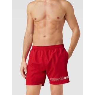 Badehose mit Label-Print Modell 'Dolphin', Rot, M