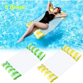 Pool-hängematte Für Erwachsene, 2-teilig, Aufblasbare 4-in-1-schwimmhängematte, Vielseitig Einsetzbare Wasserhängematte, Faltbar, Tragbar, Ultraleicht, Grün Und Gelb