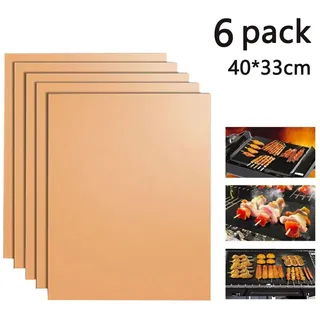 Bbq Grillmatten (6er Set) 40x33 Cm Zum Grillen Und Backen Bbq Antihaft Grill Backmatte Extra Große Grillfolie Grillmatten Für Holzkohle, Gasgrill & Backofen Wiederverwendbar Pfoa-frei