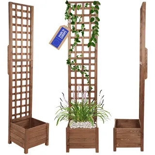 MODO24 Blumenkasten aus Kiefernholz mit Rankgitter, Pflanzkübel mit Spalier Rankhilfe, Hochbeet, Blumenkübel Outdoor Holzkiste für Garten Terrasse Balkon, 190x40x40, Braun, Imprägniertes Holz