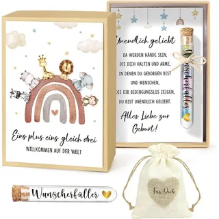Wiladu Spardose Wiladu Geburt Geschenk Reagenzglas Jutesäckchen Grußkarte bunt