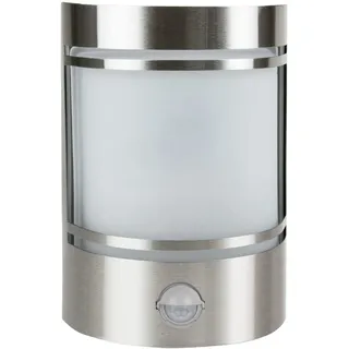 Grafner Design Edelstahl Wandlampe mit Bewegungsmelder und 1x E27 Fassung, IP44 Wand Außenleuchte, 180° Lichtschein, für außen und innen, Wandleuchte Lampen Außen Hoflampe PIR rund halbrund