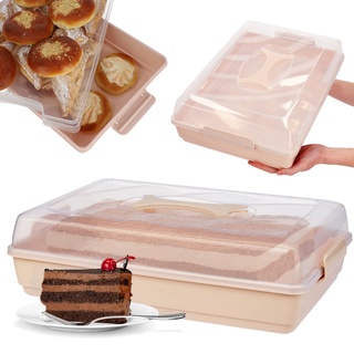 KADAX Kuchenbox mit Deckel, 44 x 30 x 12,5 cm, Kuchenbehälter aus Kunststoff, Transport-Box mit Griff, Kastenform, für Blechkuchen Muffins, rechteckig, Lebensmittelbox (Rosa)