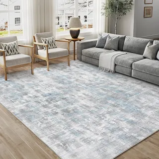 PureCozy Grau Blau Teppich Wohnzimmer 200x300 Schlafzimmer Teppiche Waschbarer rutschfest Boho Abstrakt Carpet Wohnzimmerteppich Esszimmer Büroteppich Groß Kurzflor Weich Carpets