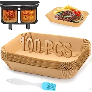 YJDM Backpapier für HeißLuftfritteuse, 100 Stück 22x14cm Rechteckig Airfryer Backpapier, Heißluftfritteuse Papier Zubehör Air Fryer Einmalige Backpapier für Ninja AF300EU AF400EU Dual Zone Foodi