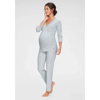 Umstandspyjama LASCANA Gr. 40/42, grau (grau, weiß, gepunktet) Damen Homewear-Sets Umstandswäsche