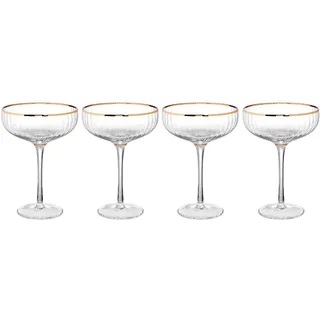 BUTLERS Champagner Gläser, Set 4x Champagnerschalen mit Goldrand und Rillen 400ml aus mundgeblasenes Glas -GOLDEN TWENTIES- ideal als Sektschalen, Cocktailgläser, Martinigläser