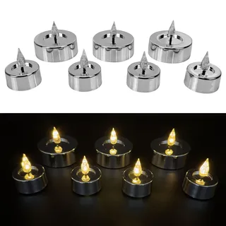 Online Fuchs 7er Set LED Kerzen Teelichter XL Shiny mit 6-Stunden Timer und spiegelnder Glanzoberfläche (Silber)