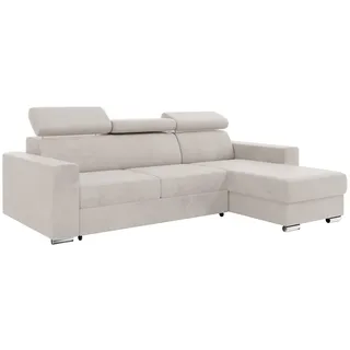 MEBLINI Schlafcouch mit Bettkasten - Ecksofa mit Schlaffunktion - Sofa mit Relaxfunktion und Kopfstützen - Couch L-Form - Eckcouch - Wohnlandschaft - Voss - 242x168x79cm Rechts - Beige Samt