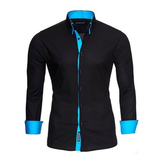 Reslad Langarmhemd Reslad Herren Langarm Hemd Alabama RS-7050 Doppelkragen Kontrast Männer Hemden schwarz XL